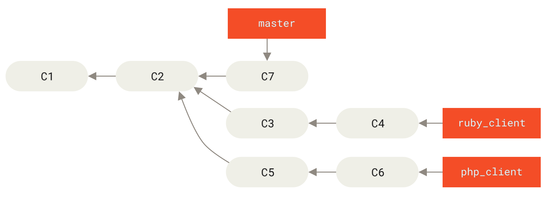 History with several topic branches.